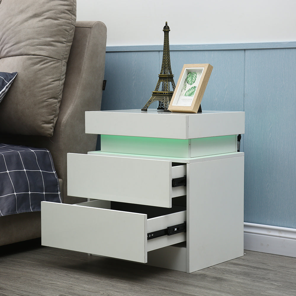 20" White Two Drawer Lighted Nightstand Image 1