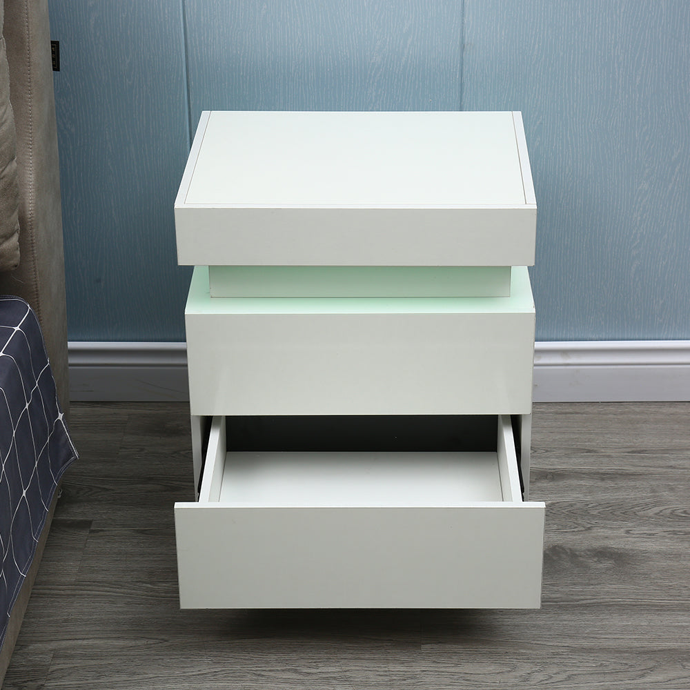 20" White Two Drawer Lighted Nightstand Image 4