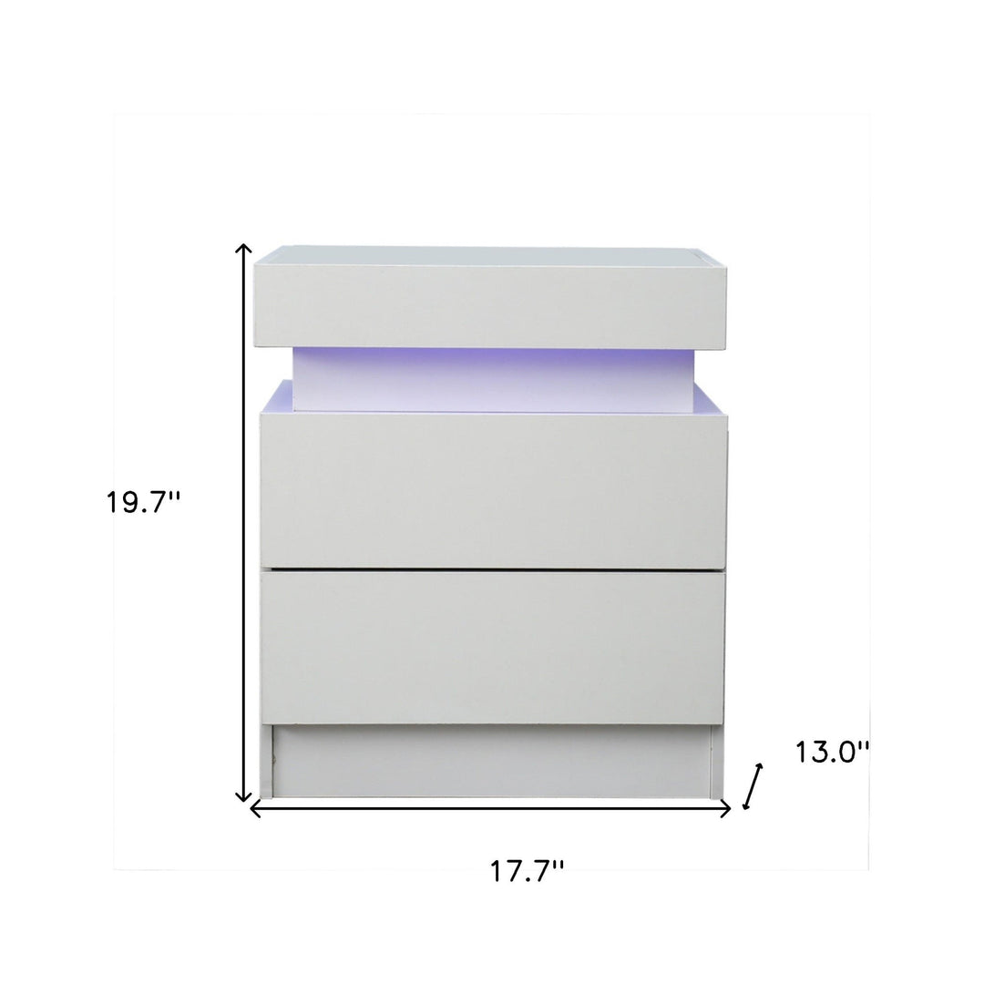 20" White Two Drawer Lighted Nightstand Image 8