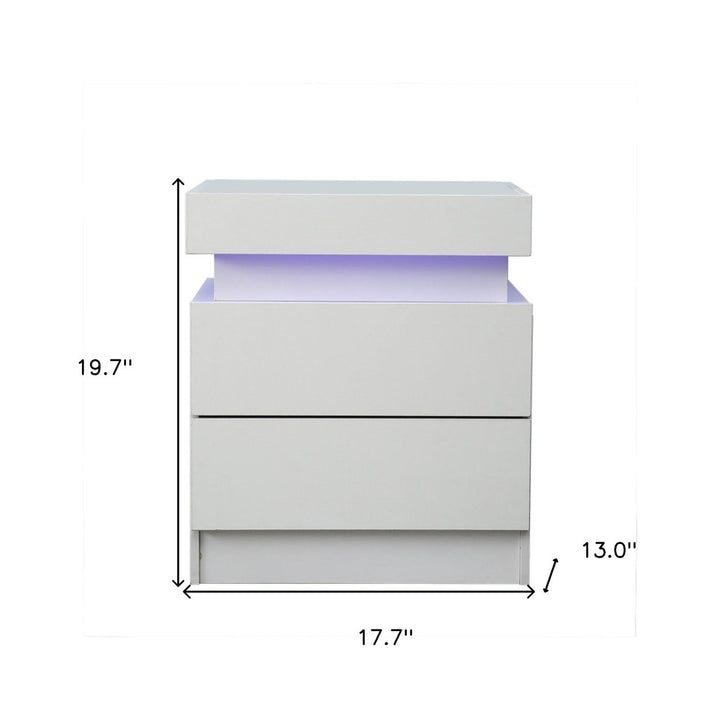 20" White Two Drawer Lighted Nightstand Image 10