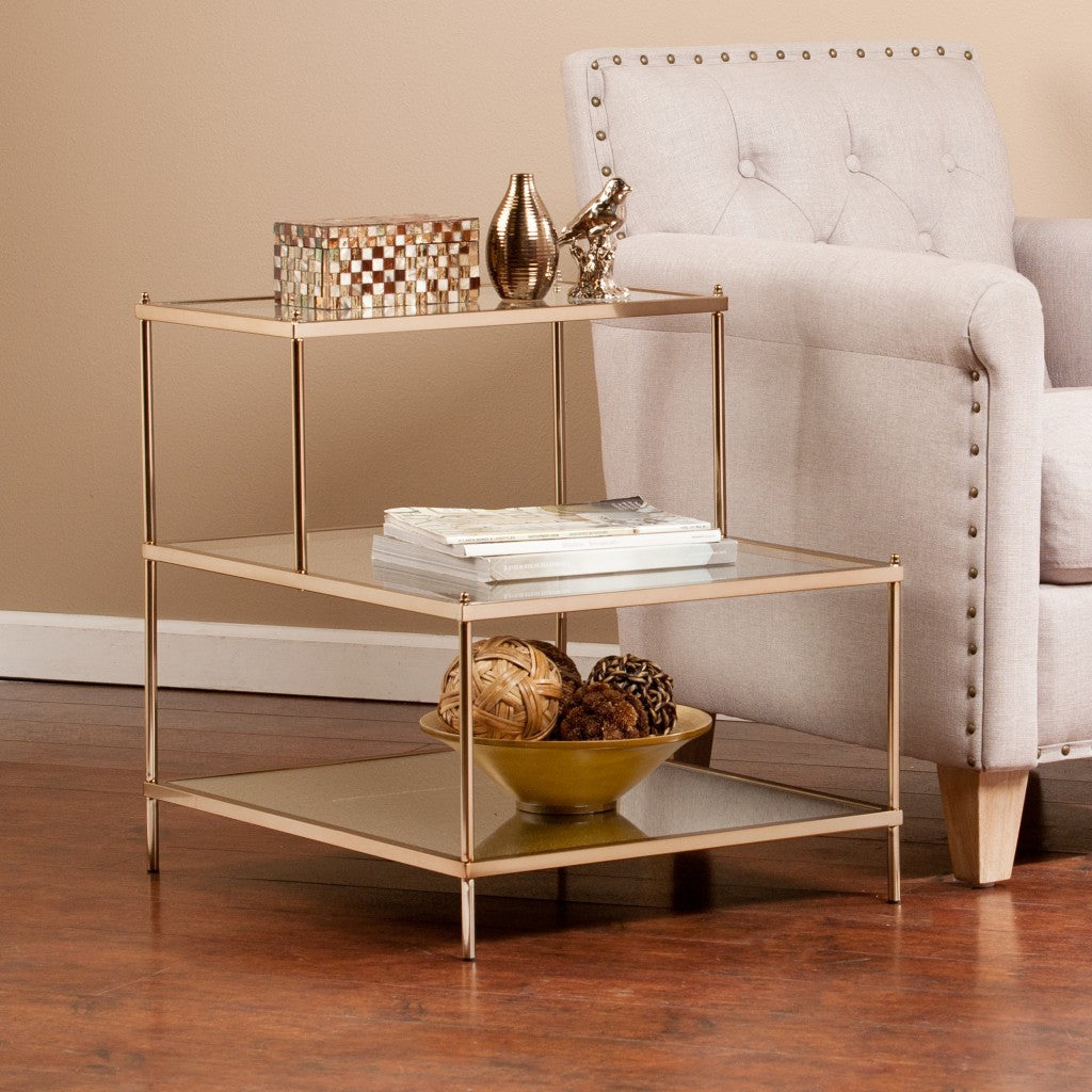 24" Gold And Clear Glass Tiered Rectangular End Table Image 1