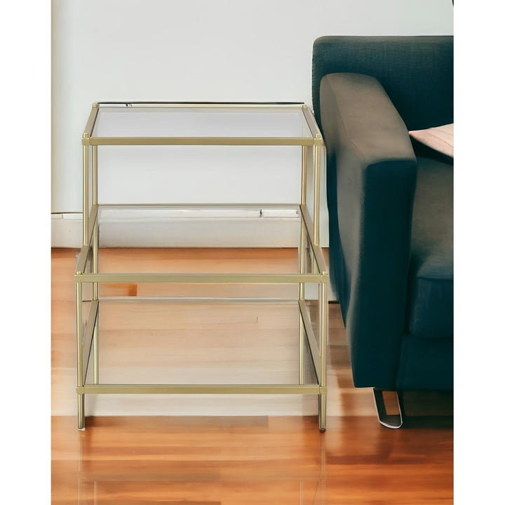 24" Gold And Clear Glass Tiered Rectangular End Table Image 5