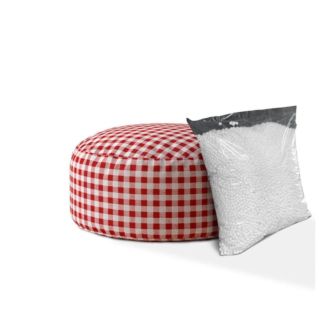 24" Red And White Cotton Round Gingham Pouf Cover Image 2