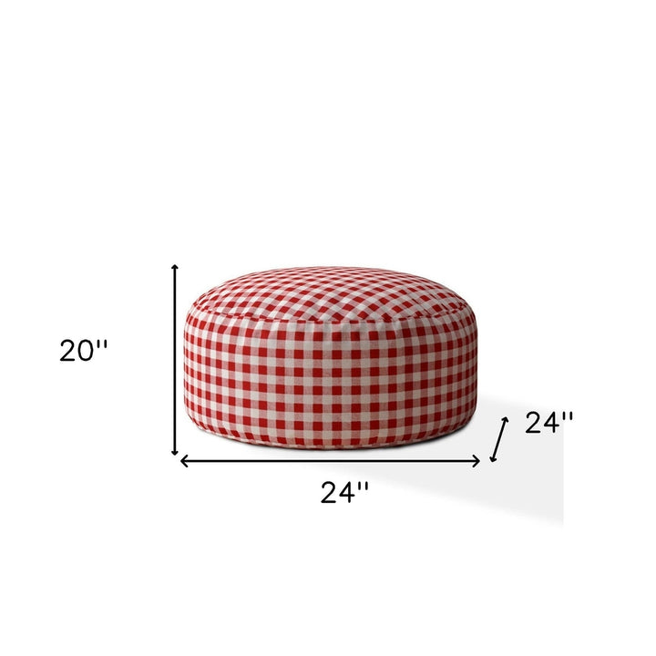 24" Red And White Cotton Round Gingham Pouf Cover Image 4