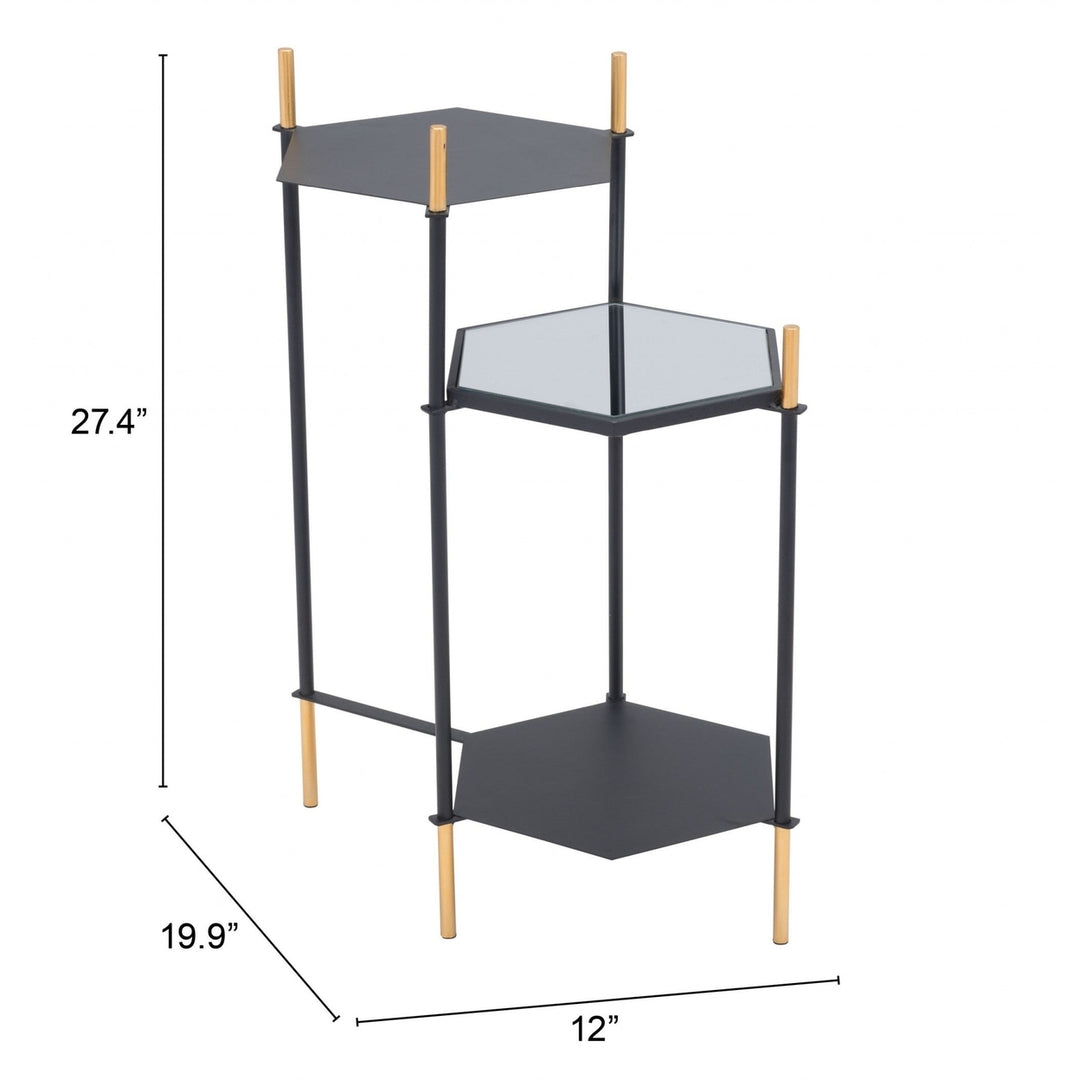 27" Gold And Black Glass End Table With Two Shelves Image 1