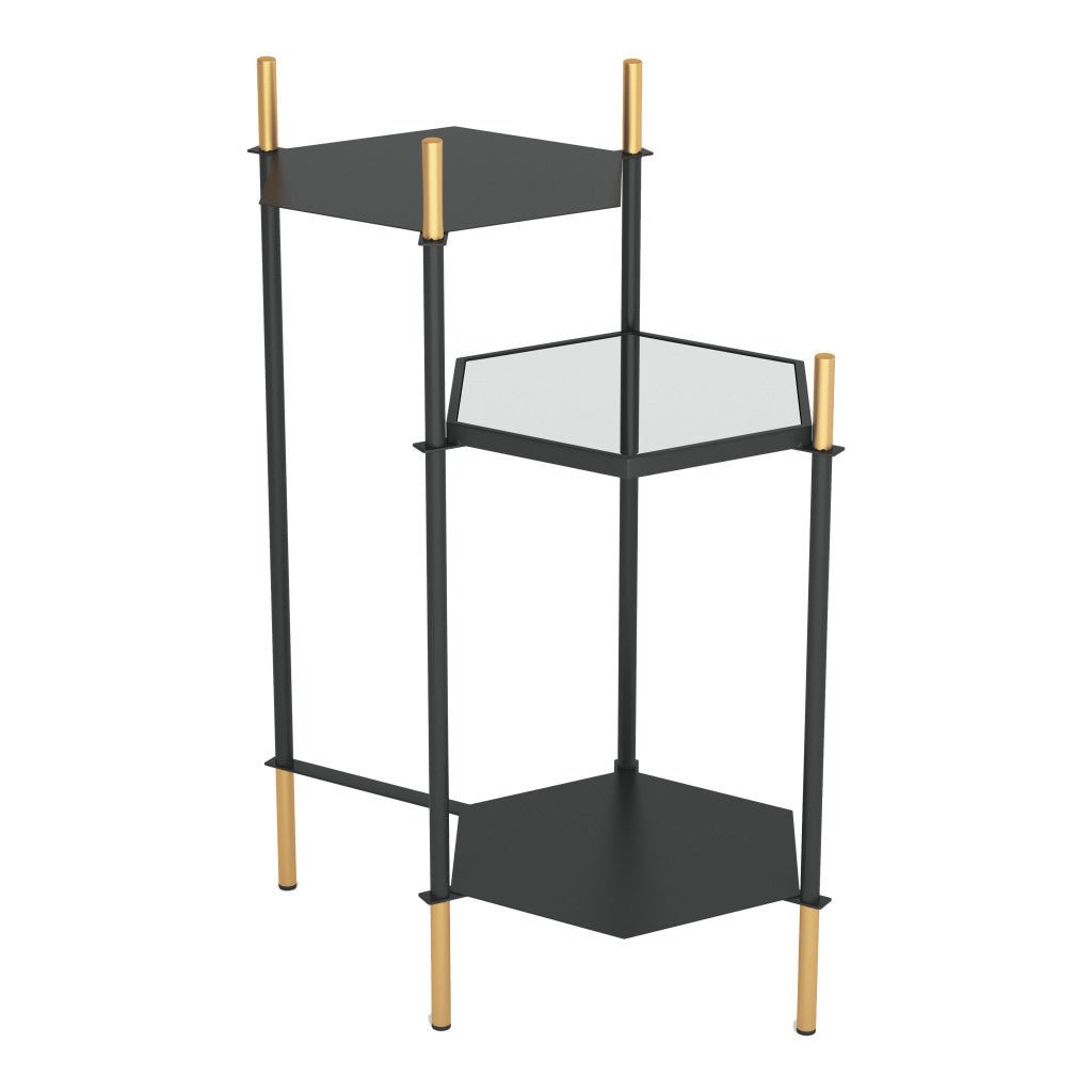 27" Gold And Black Glass End Table With Two Shelves Image 3