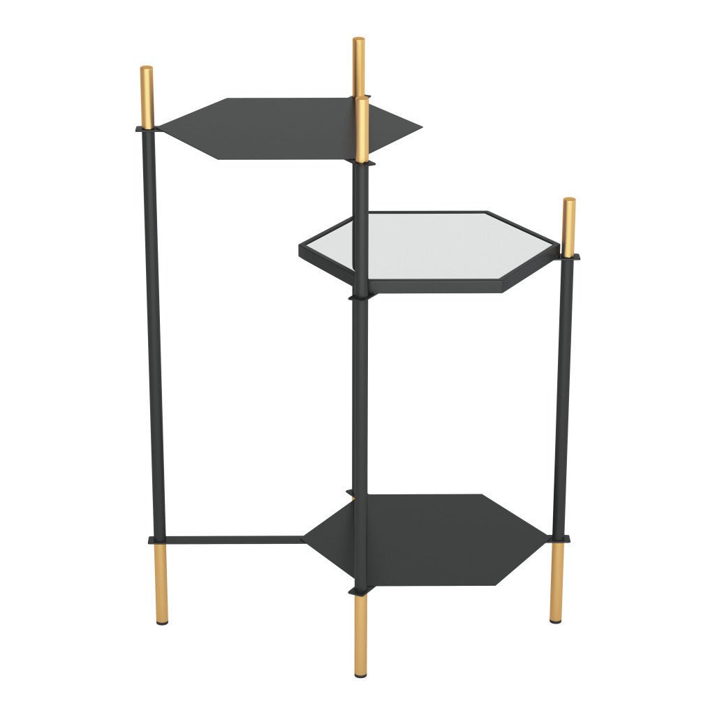 27" Gold And Black Glass End Table With Two Shelves Image 4