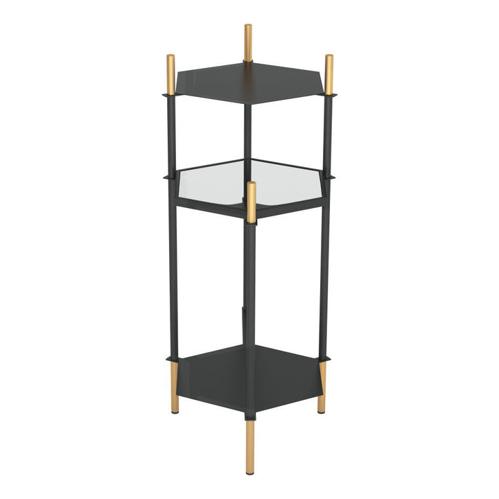 27" Gold And Black Glass End Table With Two Shelves Image 5