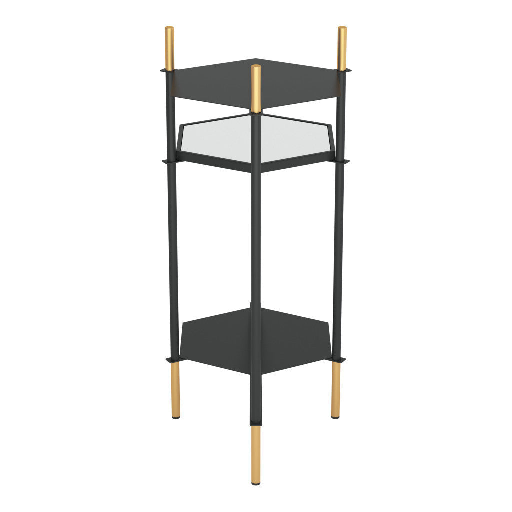 27" Gold And Black Glass End Table With Two Shelves Image 6