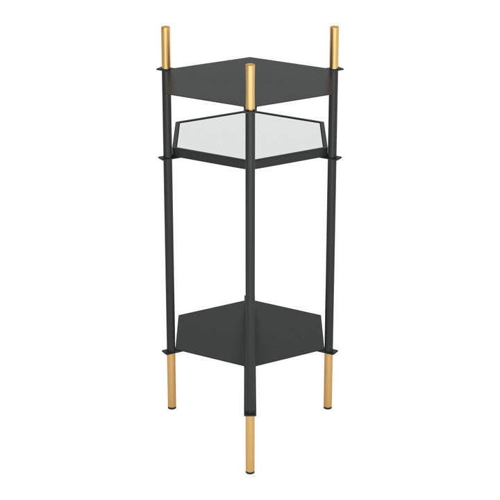 27" Gold And Black Glass End Table With Two Shelves Image 6