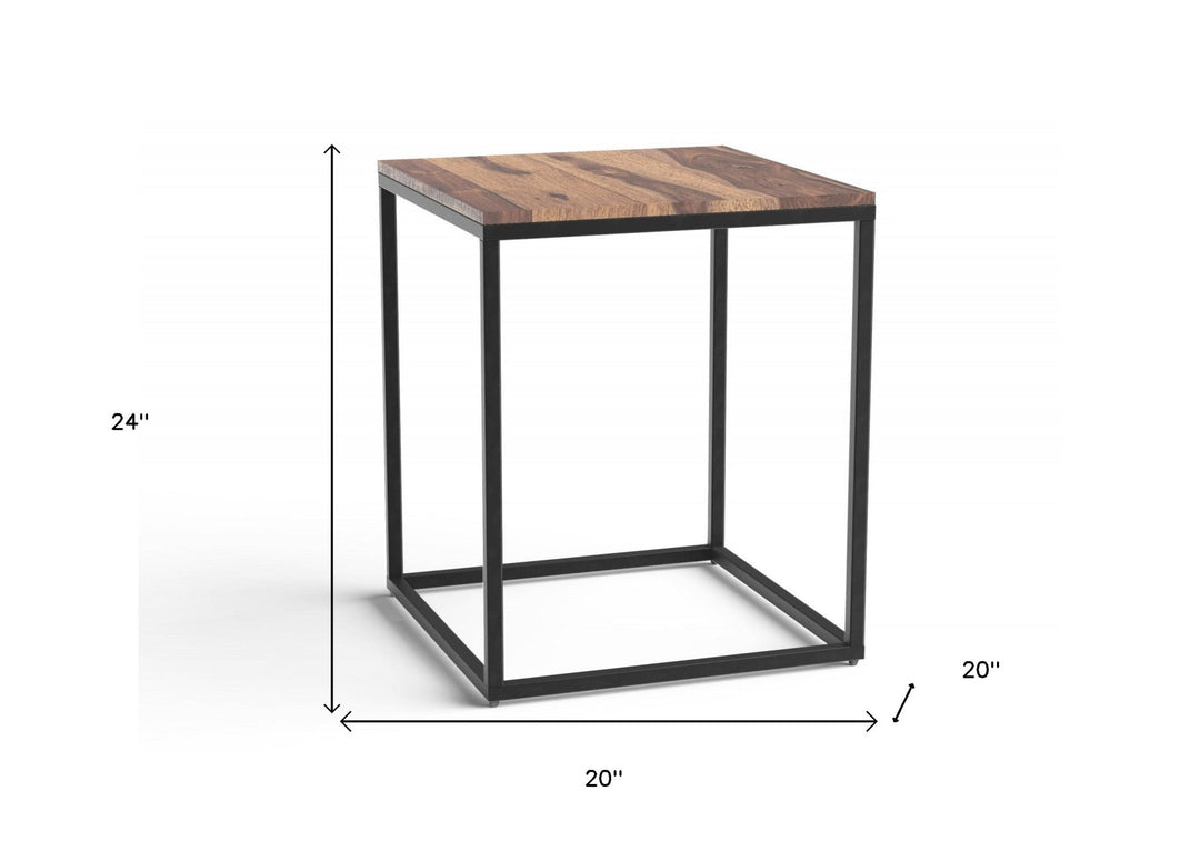 24" Black And Brown Solid Wood End Table Image 6