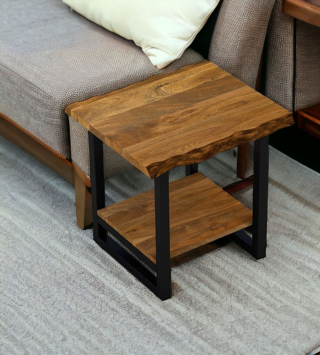 24" Brown Modern Rustic Live Edge Acacia Wood End Table Image 6