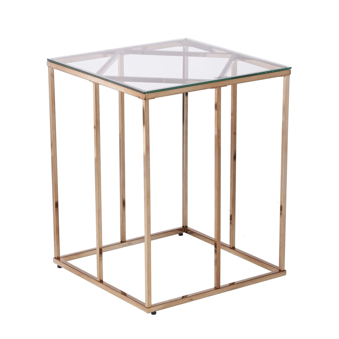 24" Champagne Glass And Iron Square End Table Image 3