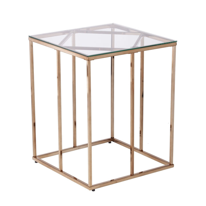 24" Champagne Glass And Iron Square End Table Image 3