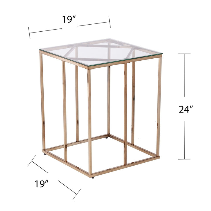 24" Champagne Glass And Iron Square End Table Image 6