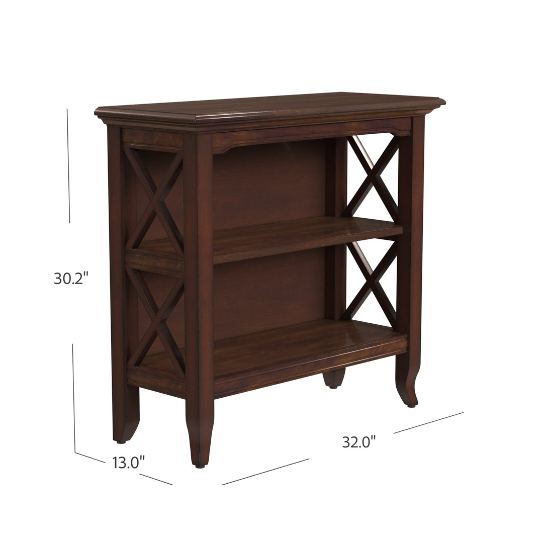 30" Brown Wood Two Tier Bookcase Image 7