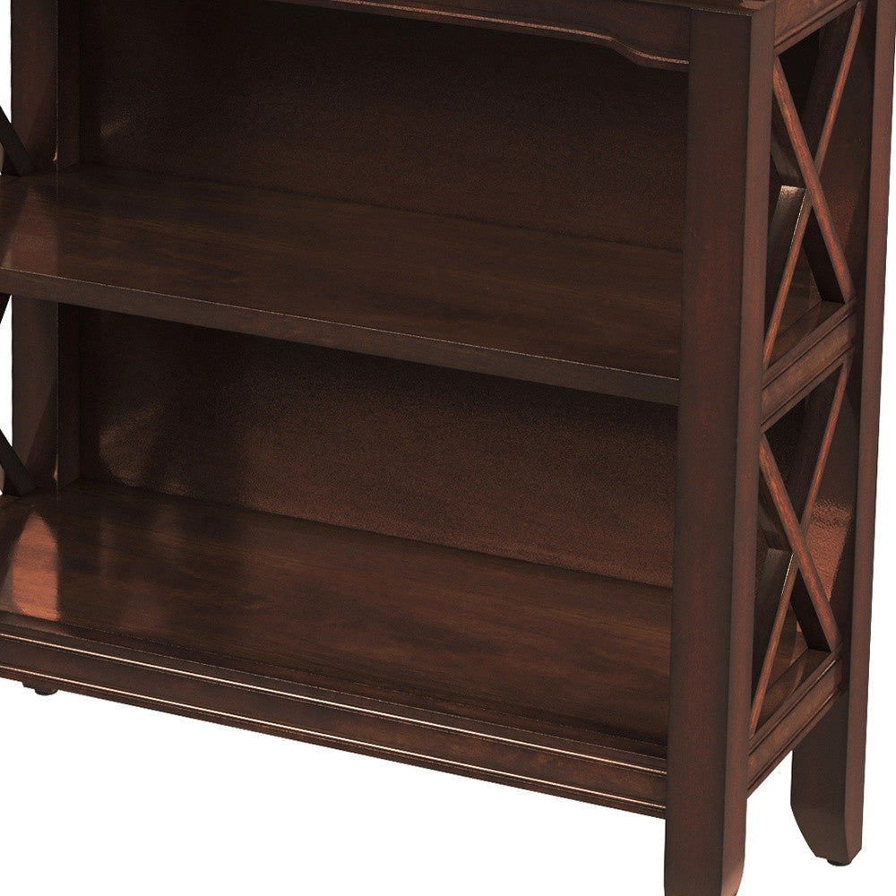 30" Brown Wood Two Tier Bookcase Image 8