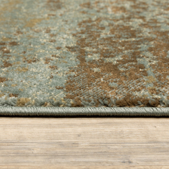 3 X 5 Teal Blue Brown Green And Beige Abstract Power Loom Stain Resistant Area Rug Image 4