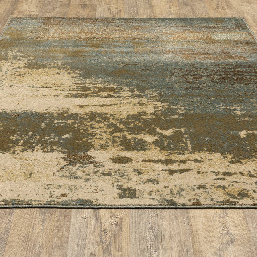 3 X 5 Teal Blue Brown Green And Beige Abstract Power Loom Stain Resistant Area Rug Image 9