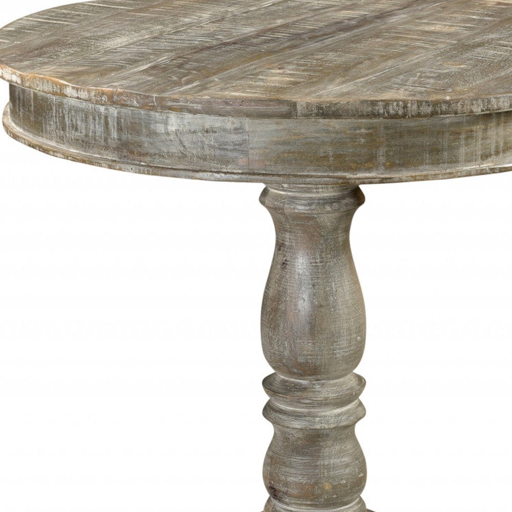 30" Gray Wash Rustic Solid Wood Round Bistro Dining Image 4