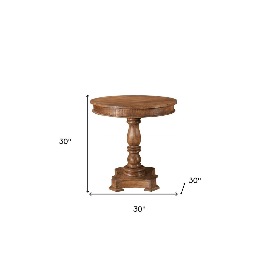 30" Natural Brown Solid Wood Round Pedestal Bistro Dining Image 4