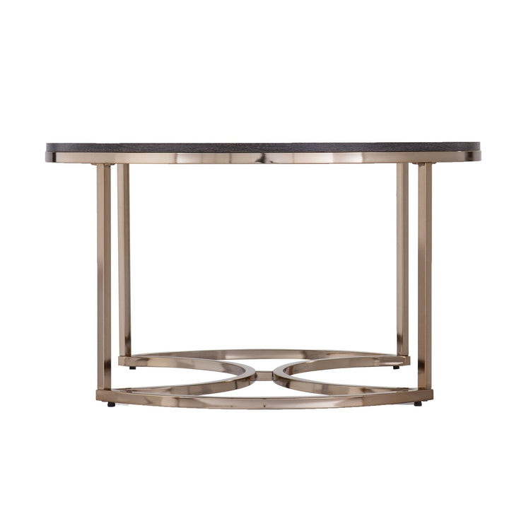 32" Champagne And Charcoal Manufactured Wood And Metal With Iron Round Coffee Table Image 3