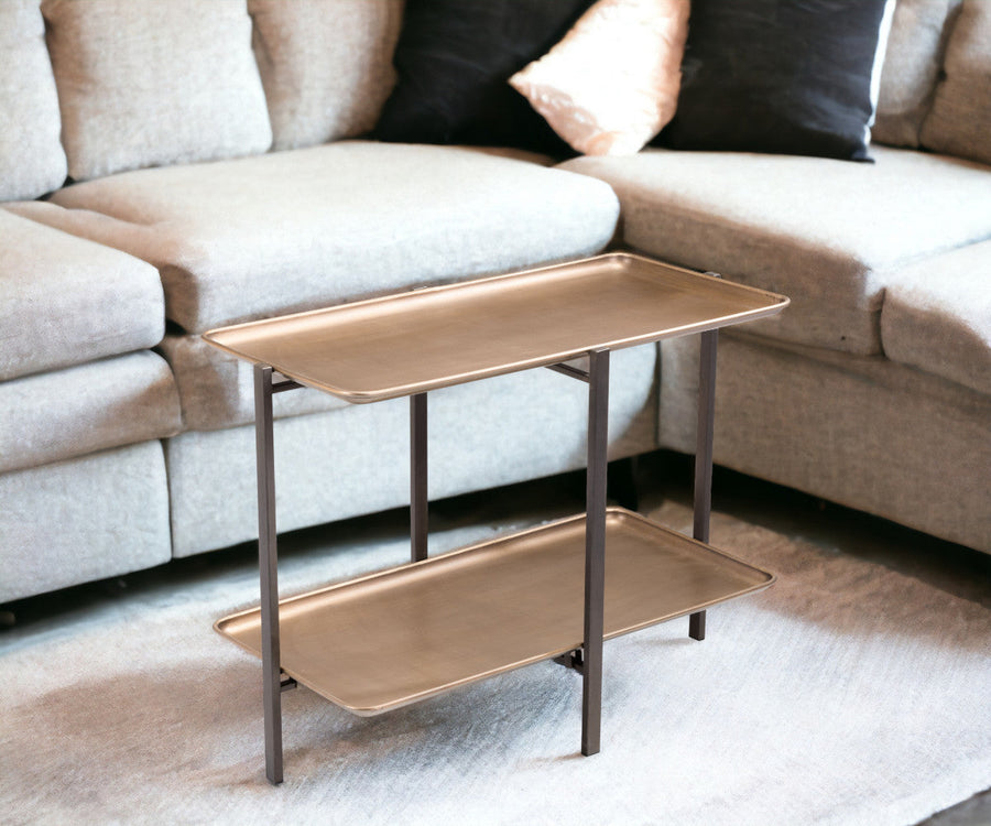 33" Gold And Black Steel Coffee Table With Shelf Image 1