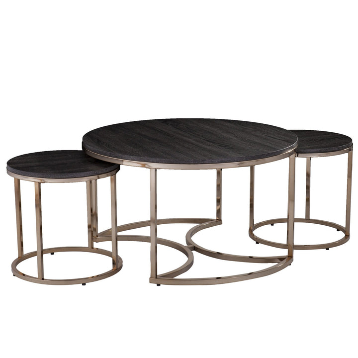 32" Champagne And Charcoal Manufactured Wood And Metal With Iron Round Coffee Table Image 4