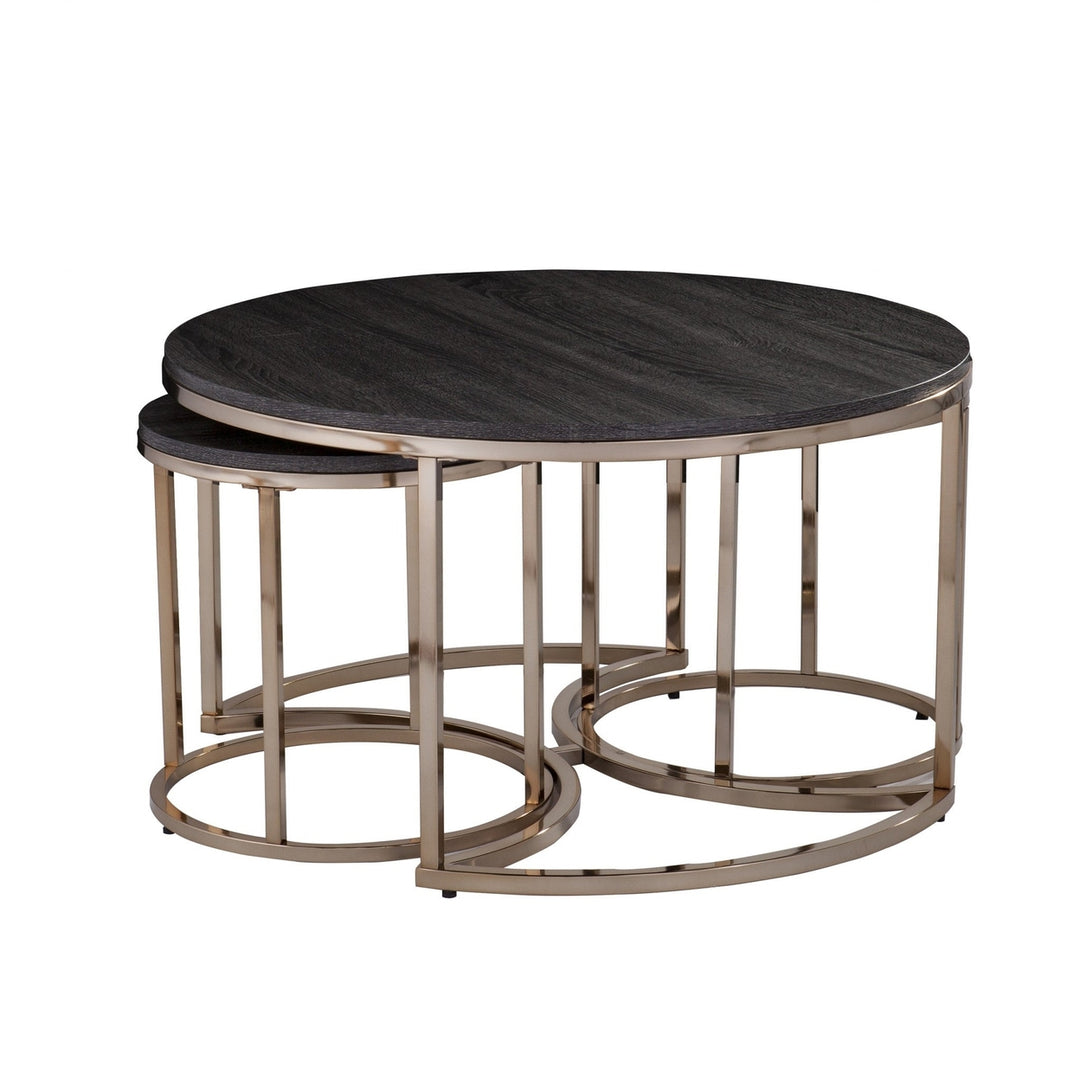 32" Champagne And Charcoal Manufactured Wood And Metal With Iron Round Coffee Table Image 7