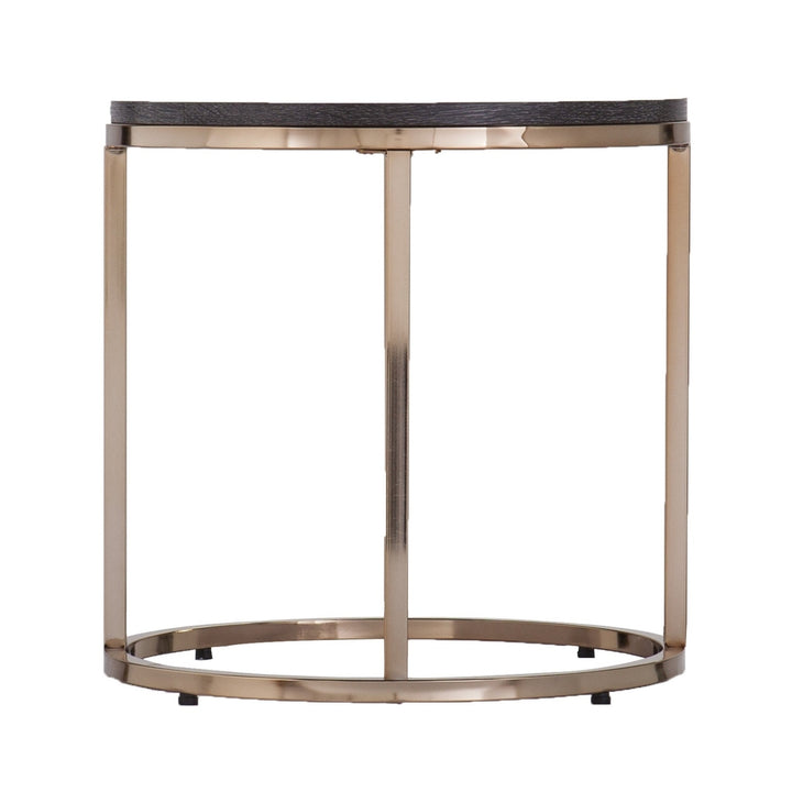 32" Champagne And Charcoal Manufactured Wood And Metal With Iron Round Coffee Table Image 8