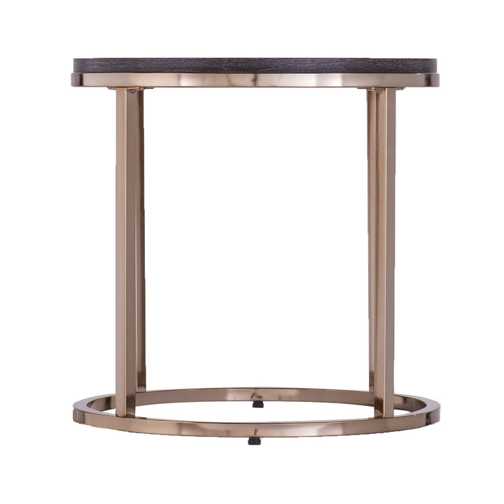 32" Champagne And Charcoal Manufactured Wood And Metal With Iron Round Coffee Table Image 9