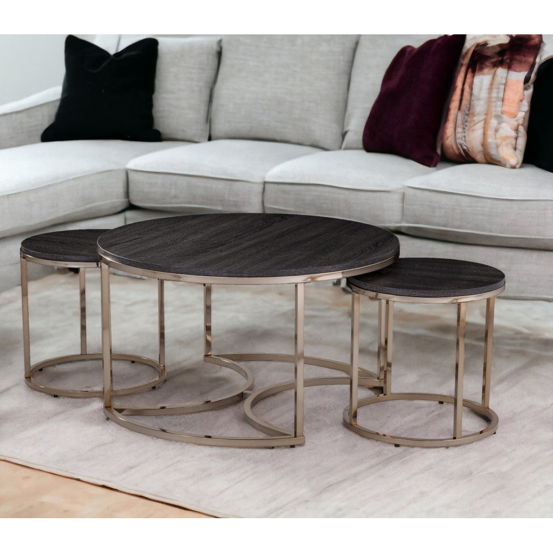 32" Champagne And Charcoal Manufactured Wood And Metal With Iron Round Coffee Table Image 10