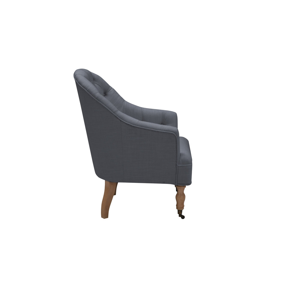 31" Dark Gray And Brown Linen Tufted Arm Chair Image 3