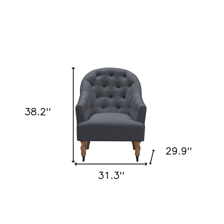 31" Dark Gray And Brown Linen Tufted Arm Chair Image 8