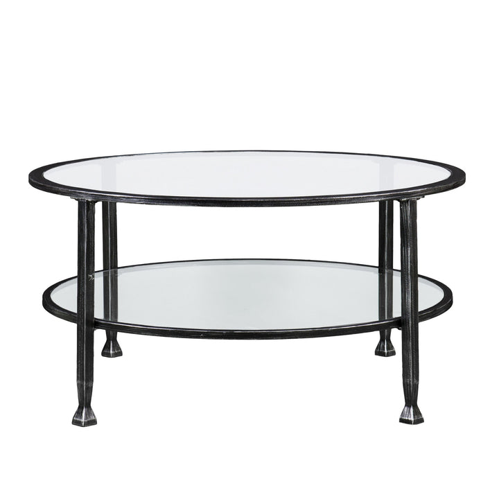 36" Black Glass And Metal Round Coffee Table Image 1