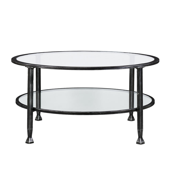 36" Black Glass And Metal Round Coffee Table Image 3