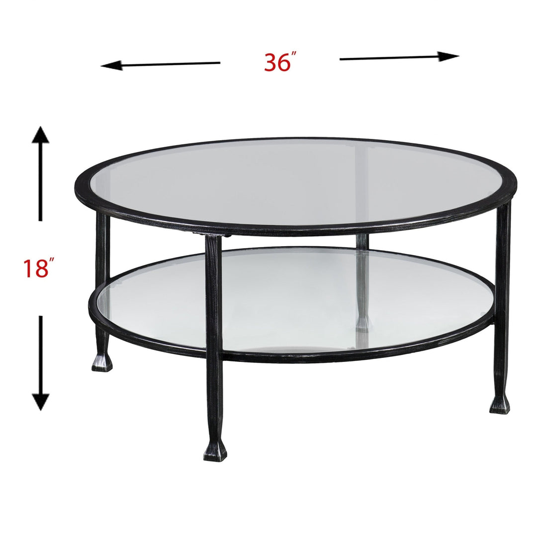 36" Black Glass And Metal Round Coffee Table Image 8