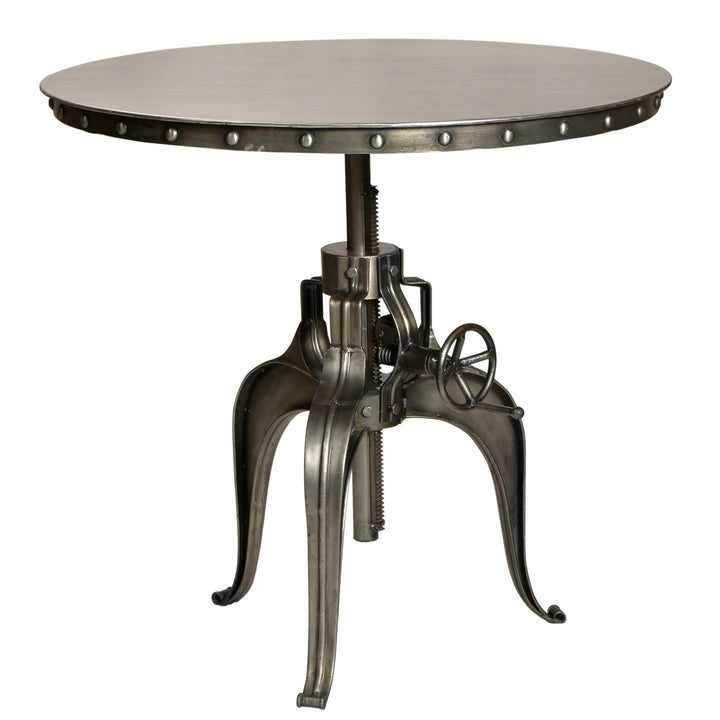 36" Silver Gunmetal Industrial Gear Adjustable Height Round Dining Image 1