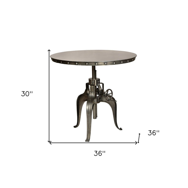 36" Silver Gunmetal Industrial Gear Adjustable Height Round Dining Image 3