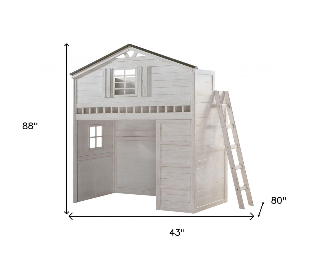 43" X 80" X 88" Weathered White Washed Gray Wood Loft Bed (Twin Size) Image 5