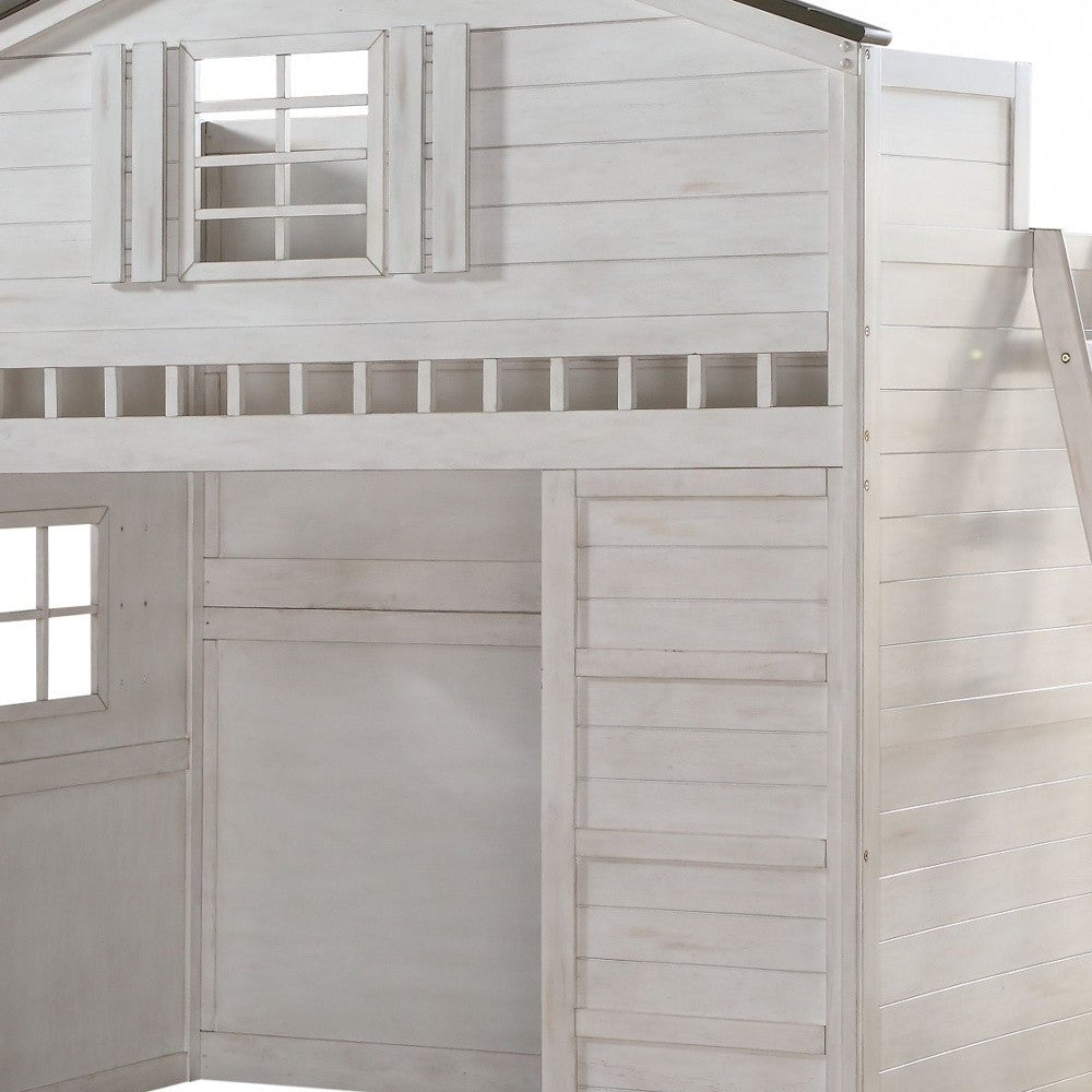 43" X 80" X 88" Weathered White Washed Gray Wood Loft Bed (Twin Size) Image 6