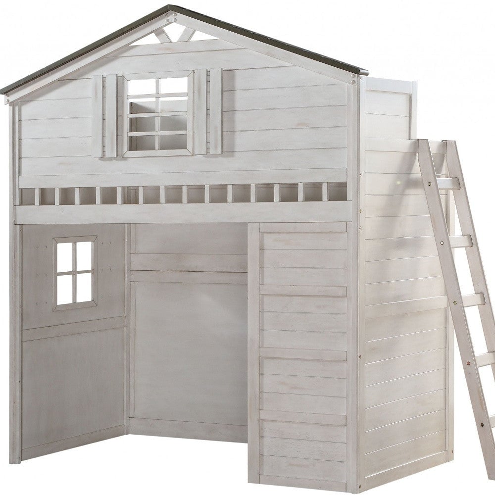 43" X 80" X 88" Weathered White Washed Gray Wood Loft Bed (Twin Size) Image 7