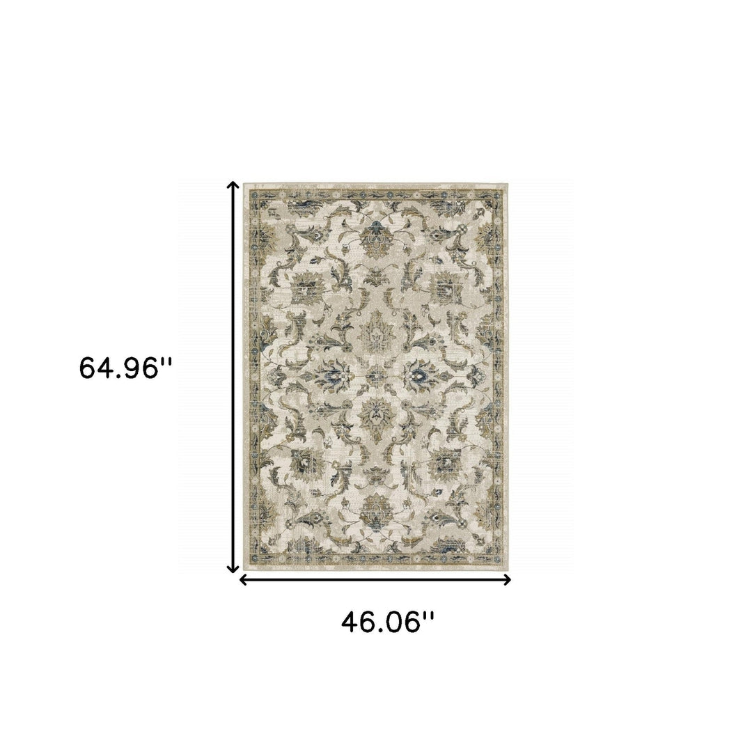 4 X 6 Beige Gold Blue And Grey Oriental Power Loom Stain Resistant Area Rug Image 10