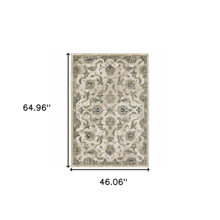 4 X 6 Beige Gold Blue And Grey Oriental Power Loom Stain Resistant Area Rug Image 10