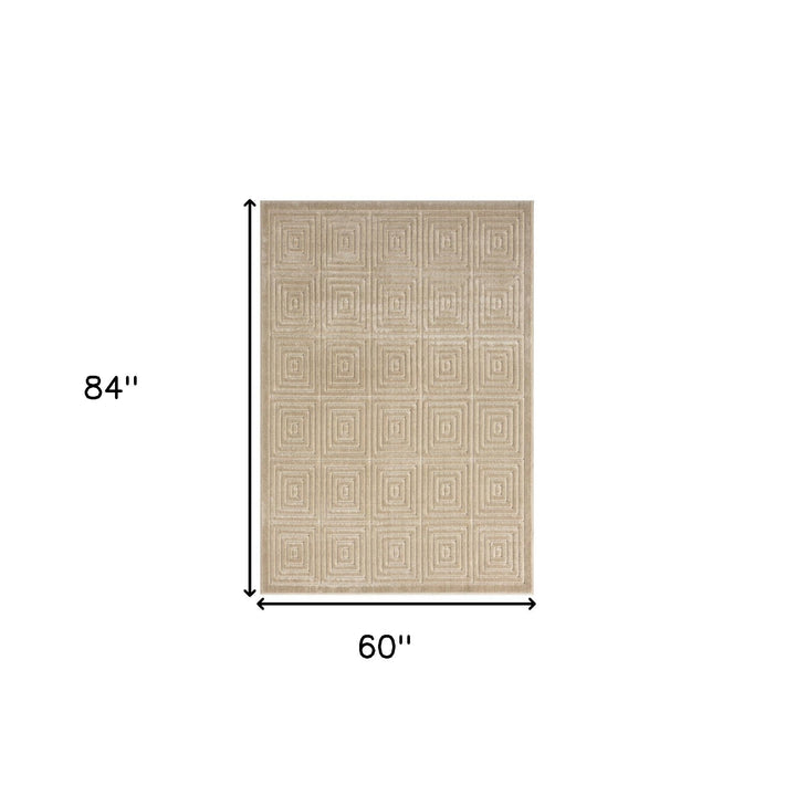 5 x 7 Beige Geometric Area Rug Image 4