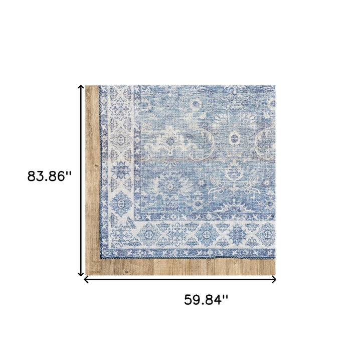 5 X 7 Blue And Grey Oriental Power Loom Stain Resistant Area Rug Image 10