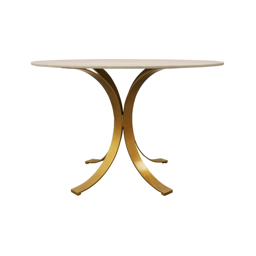 48" Ivory And Brass Rounded Marble And Iron Dining Image 2