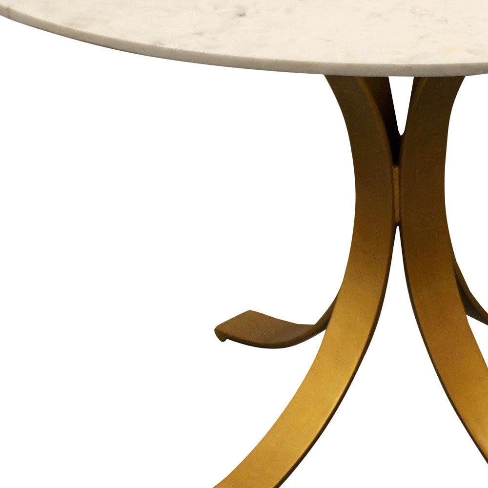 48" Ivory And Brass Rounded Marble And Iron Dining Image 3