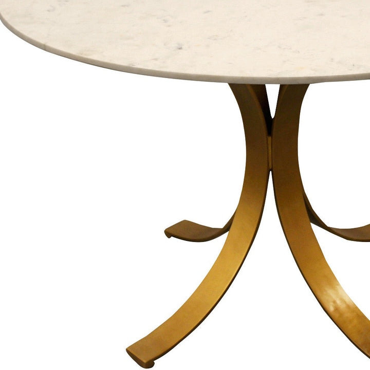 48" Ivory And Brass Rounded Marble And Iron Dining Image 4