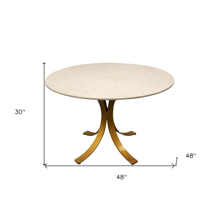 48" Ivory And Brass Rounded Marble And Iron Dining Image 6